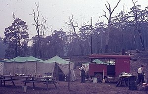 Bushfire base camps were fairly primitive affairs Cobannah in East Gippsland - circa 1965. Source: Rocky Marsden. FCRPA* collection. Base camp 1.jpg