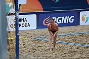 Deutsch: Beachhandball Europameisterschaften 2019 (Beach handball Euro); Tag 5: 6. Juli 2019 – Frauen, Platzierungsspiel für die Ränge 17–20, Nordmazedonien-Slowenien 0:2 (10:13, 9:15) English: Beach handball Euro; Day 5: 6 July 2019 – Placement Match/Cross Match for rank 17–20 Women – North Macedonia-Slovenia 0:2 (10:13, 9:15)