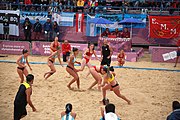 Deutsch: Beachhandball bei den Olympischen Jugendspielen 2018; Tag 5, 10. November 2018; Mädchen, Hauptrunde - Kroatien-Argentinien 1:2 English: Beach handball at the 2018 Summer Youth Olympics at 11 October 2018 – Girls Main Round – Croatia-Argentina 1:2