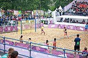 Deutsch: Beachhandball bei den Olympischen Jugendspielen 2018; Tag 6, 12. Oktober 2018; Mädchen, Hauptrundenspiel – Chinesisch Taipei (Taiwan)-Paraguay 0:2 English: Beach handball at the 2018 Summer Youth Olympics at 12 October 2018 – Girls Main Round – Chinese Taipei (Taiwan)-Paraguay 0:2