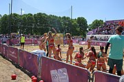 Deutsch: Beachhandball bei den Olympischen Jugendspielen 2018 in Buenos Aires; Tag 7, 13. Oktober 2018; Mädchen, Halbfinale – Ungarn-Argentinien 1:2 English: Beach handball at the 2018 Summer Youth Olympics in Buenos Aires at 13 October 2018 – Girls Semifinal – Hungary-Argentina 1:2 Español: Handball de playa en los Juegos Olimpicos de la Juventud Buenos Aires 2018 en 13 de octubre de 2018 – Semifinales Femeninas - Hungría-Argentina 1:2