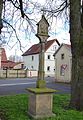 This is a picture of the Bavarian Baudenkmal (cultural heritage monument) with the ID D-6-78-150-73 (Wikidata) Bildstock, Bartholomäusplatz, Oberspiesheim, Gemeinde Kolizheim, Unterfranken, Deutschland