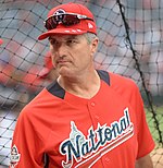 Dodgers hitting coach Bob Geren Bob Geren July 16, 2018 (50120693293) (cropped).jpg