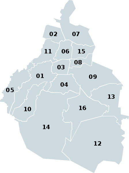 File:Boroughs of Mexican Federal District numbered.svg