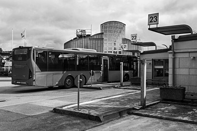 Bus bay at Uddevalla bus terminal B&W