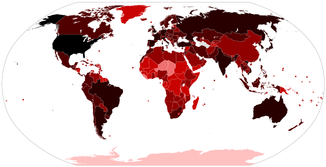 Map of the 2019-20 coronavirus pandemic:
10000+ confirmed cases
1000-9999 confirmed cases
100-999 confirmed cases
10-99 confirmed cases
1-9 confirmed cases COVID-19 Outbreak World Map.svg