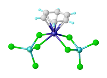 Structure of (C6H6)Ti(Cl2AlCl2)2, illustrative intermediate in Fischer-Hafner syntheses CSD CIF BELYIA.png