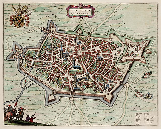 Plan of Cambrai drawn in 1649, depicting the outline of the 11th century walls