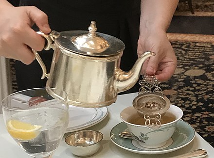 Chamomile tea being served at the Savoy Hotel in London, England.