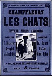 Affiche pour l'album Les Chats de Jules Champfleury, comprenant une lithographie de Manet (1869).