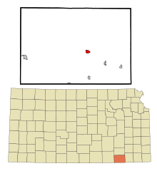 Chautauqua County Kansas Obszary inkorporowane i nieposiadające osobowości prawnej Sedan Highlighted.svg