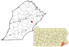 Chester County Pennsylvania incorporated and unincorporated areas West Chester highlighted.svg