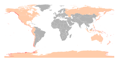 Map highlighting coasts and countries that have tsunami alerts as a result of the quake