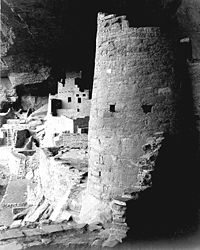 Round tower, Cliff Palace in 1941. Photograph by Ansel Adams