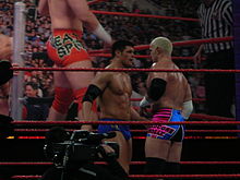 Rhodes (left) with his tag team partner Hardcore Holly in February 2008 Cody rhodes and hardcore holly.jpg