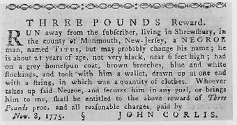 Runaway slave ad for Colonel Tye, American Revolution loyalist guerilla