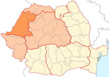 A parte romena da Crișana (em laranja) no mapa da Romênia