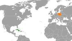 Карта, показваща местоположенията на Куба и Полша