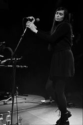 Madeline Follin performing in Munich in 2014 Cults 2014 Kranhalle-7.jpg