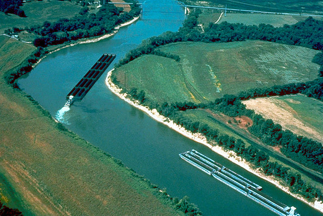 Barge traffic on the Cumberland River. The U.S. Army Corps of Engineers maintains the river for tug-and-barge navigation.