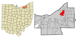 Localização no condado de Cuyahoga e no estado de Ohio.