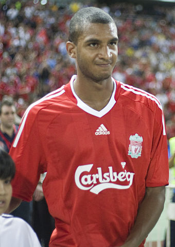 Liverpool's David N'Gog in a Carlsberg-sponsored shirt in 2009