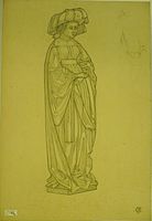 Drawing after one of the weepers from the tomb of Isabella of Bourbon label QS:Len,"Drawing after one of the weepers from the tomb of Isabella of Bourbon" label QS:Lnl,"Tekening naar één van de pleurants van het praalgraf van Isabella van Bourbon" . 1850-1921. Black chalk on paper. 55 × 37,5 см. Roermond, Cuypershuis.