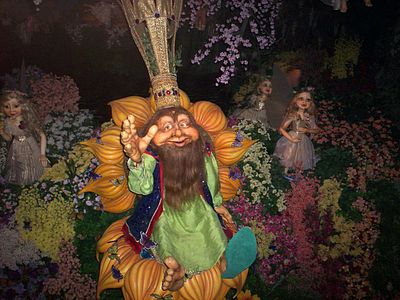 An animatronic depicts the character Oberon, King of the Elves in the Dutch fairytale theme park Efteling, designed by Ton van de Ven.