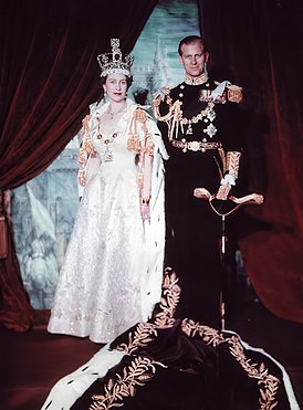 Retrato de coroação da rainha Elizabeth II com seu marido Philip, duque de Edimburgo