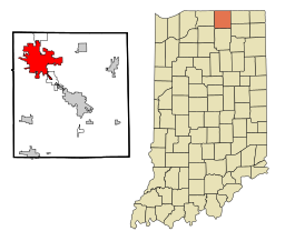 Elkhart County Indiana Incorporated and Unincorporated areas Elkhart Highlighted.svg