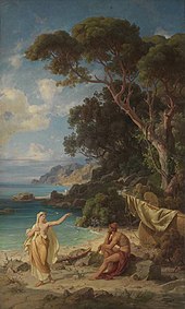 Odysseus says goodbye to Calypso (1864) by Friedrich Preller the Elder; Bavarian State Painting Collections Friedrich Preller d. A. - Odysseus nimmt Abschied von Kalypso - 11545 - Bavarian State Painting Collections.jpg