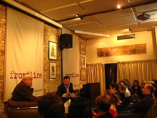 Simpson being questioned about his career by fellow-journalists at London's Frontline Club, October 2007 FrontlineClubMeeting2.JPG