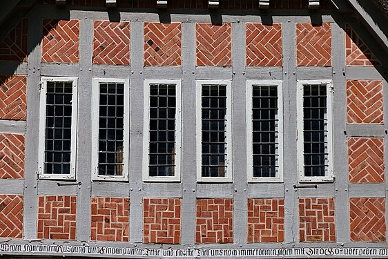 Gable with windows of an old frame house in North Germany.