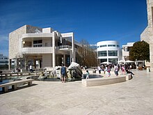 The Getty Center opened on the heights of Brentwood in 1997 Getty Center patio.jpg
