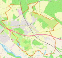 Mapa konturowa Gogolina, po prawej nieco na dole znajduje się punkt z opisem „Strzebniów”