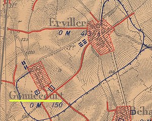 La carte des régions dévastées en 1919 montre que le village est complètement détruit.