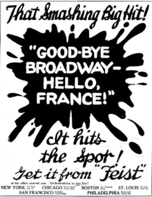 Promotional ad for "Good-bye Broadway--Hello, France!" published in the New York Clipper. GoodbyeBroadway.PNG