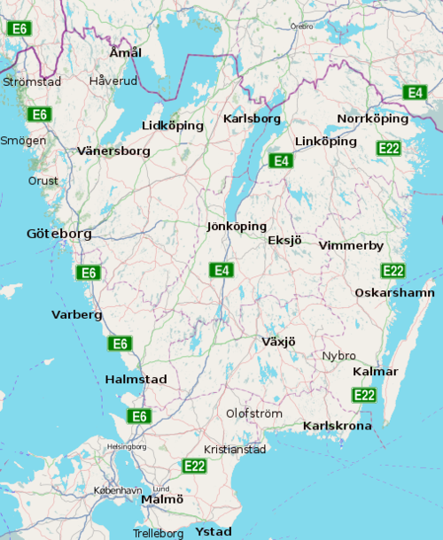 Cartina del Götaland in scala 1:5000000