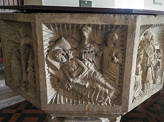 Extreme Unction on the font at Great Glemham, Suffolk. Great Glemham, All Saints.jpg