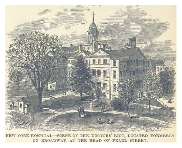 New York Hospital, scene of the riot. HEADLEY(1882) -p080 New York Hospital - scene of the Doctors' Riot.jpg