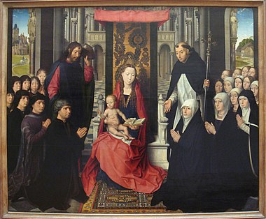 Hans Memling La Vierge et l Enfant entre Saint Jacques et Saint Dominique 1488 1490.jpg