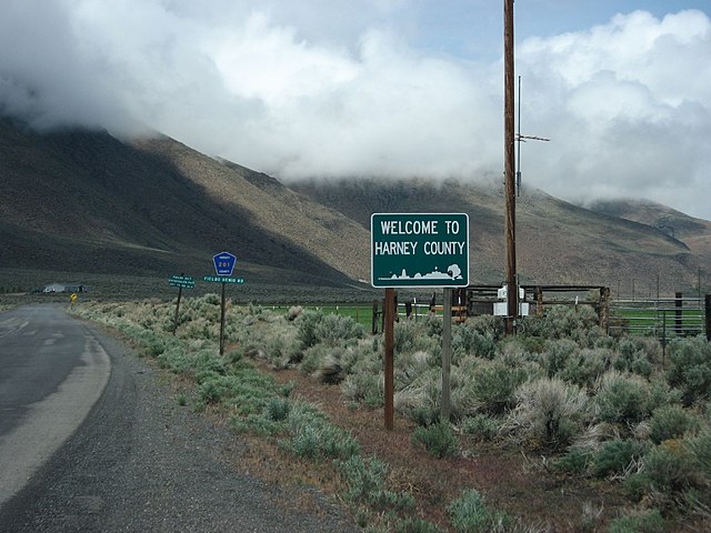 Sign welcoming drivers to Harney County
