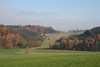 View over the valley of the Haselbach (Kammel) between Attenhausen and Marbach from west to east