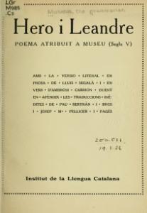 Hero i Leandre atribuït a Museu i traduït per Josep Pellicer i Pau Bertran (ed. 1915)