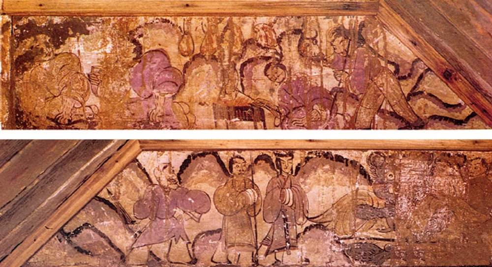 Western Han Dynasty mural depicting the Hongmen Banquet, discovered in Northwest 61th Tomb now in the Luoyang Ancient Tombs Museum.  event.