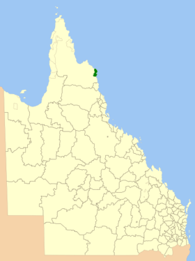 Přibližné polha města Hopevale, kde se jazykem mluví, na mapě Queenslandu