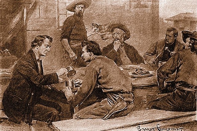 Illustration of Jack Slade meeting Mark Twain, on August 3, 1861, by Benjamin Clinedinst.