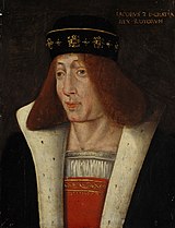King James II of Scotland, who spent his early adulthood and reign in an intense power struggle with the Earls of Douglas James II of Scotland 17th century.jpg