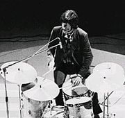 Densmore at a live concert with the Doors in Copenhagen, Denmark in 1968 John Densmore in 1968.jpg