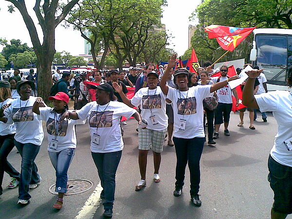 Young activists in Johannesburg wearing t-shirts emblazoned with Malema's face, December 2010